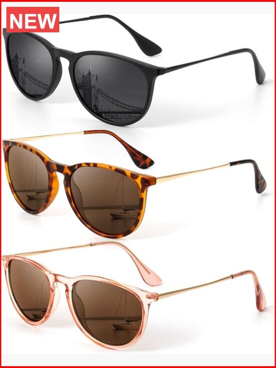 Polarized Retro Round Sunglasses UV400 Protection 3 Pack
